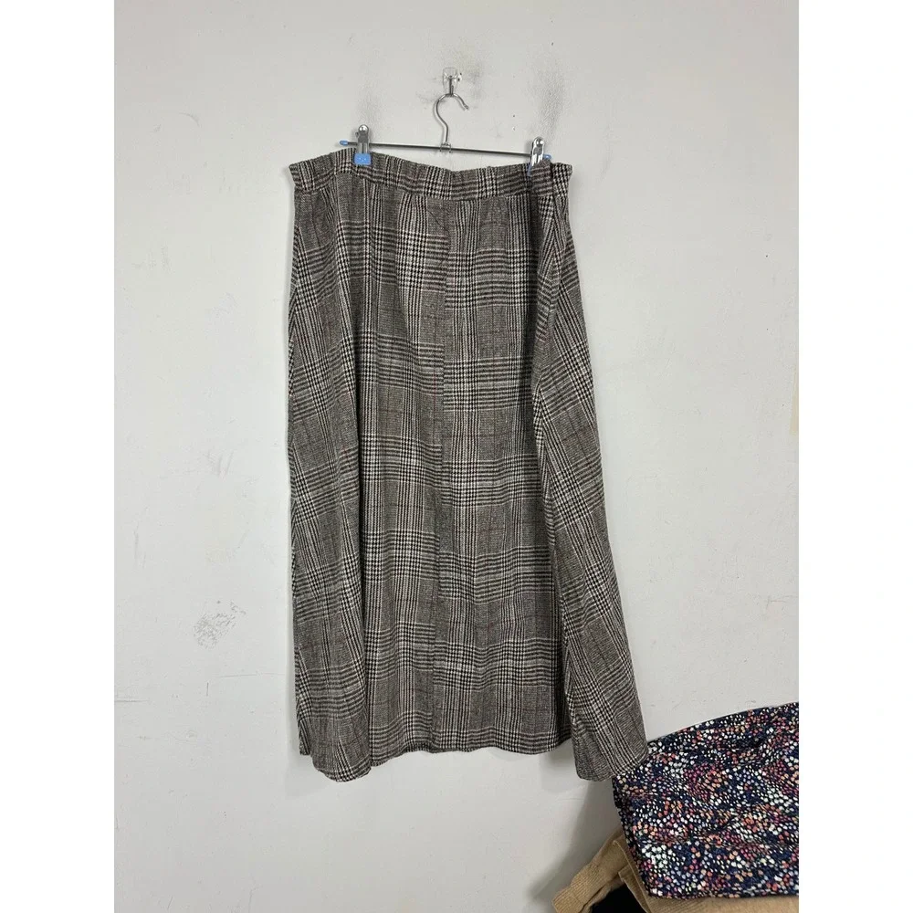 SHEIN Curve 4XL Grey Glen Plaid Button Detail Midi A-Line Skirt Plus Size